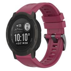 Per cinturino per orologio Garmin Instinct 2 / Instinct tinta unita nero con fibbia in silicone a sgancio rapido (vino rosso)