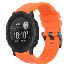 Per cinturino per orologio Garmin Instinct 2 / Instinct tinta unita nero con fibbia in silicone a sgancio rapido (arancione)