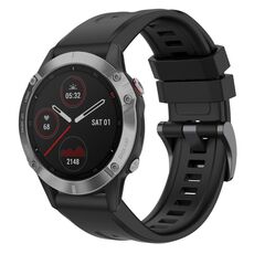Per Garmin Fenix 6 GPS cinturino per orologio a sgancio rapido in silicone con fibbia nera tinta unita (nero)