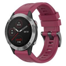 Per cinturino per orologio Garmin Fenix 6 GPS tinta unita nero con fibbia in silicone a sgancio rapido (vino rosso)