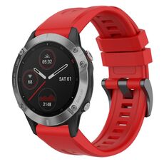 Per cinturino per orologio Garmin Fenix 6 GPS tinta unita nero con fibbia in silicone a sgancio rapido (rosso)