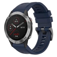 Per cinturino per orologio Garmin Fenix 6 GPS tinta unita nero con fibbia in silicone a sgancio rapido (blu scuro)