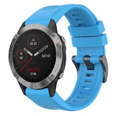 Per cinturino per orologio Garmin Fenix 6 GPS tinta unita nero con fibbia in silicone a sgancio rapido (blu cielo)