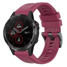 Per Garmin Fenix 5 / Fenix 5 Plus Cinturino per orologio a sgancio rapido in silicone con fibbia nera tinta unita (vino rosso)