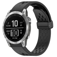 Per cinturino in silicone con fibbia pieghevole magnetica con fori da 22 mm per Garmin Fenix 7 / Fenix 7 Pro (nero)