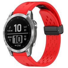 Cinturino per orologio in silicone con fibbia pieghevole magnetica con fori da 22 mm per Garmin Fenix 7 / Fenix 7 Pro (rosso)