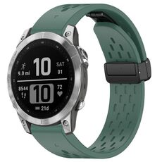 Per cinturino in silicone con fibbia pieghevole magnetica con fori da 22 mm per Garmin Fenix 7 / Fenix 7 Pro (verde scuro)