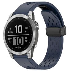 Per Garmin Fenix 7 / Fenix 7 Pro Cinturino in silicone con fibbia pieghevole magnetica con fori da 22 mm (mezzanotte)