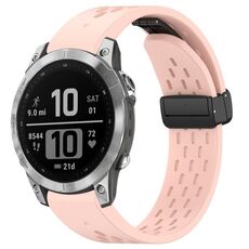 Per cinturino in silicone con fibbia pieghevole magnetica con fori da 22 mm per Garmin Fenix 7 / Fenix 7 Pro (rosa)