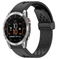 Per Garmin Epix Gen2 / Epix Pro Gen2 cinturino in silicone con fibbia pieghevole magnetica con fori da 47 mm (nero)