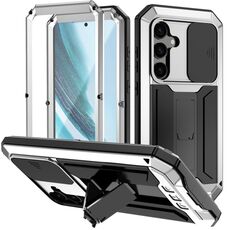 Per Samsung Galaxy S24+ 5G R-JUST Custodia impermeabile per fotocamera scorrevole con supporto per fotocamera (Argento)