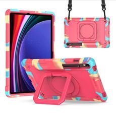 Per Samsung Galaxy Tab S9 FE / S9 Maniglia Robot Custodia per tablet PC ibrida in silicone (Camouflage Rose Red)
