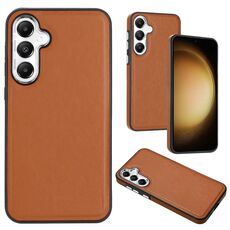 Custodia per telefono a copertura totale con texture in pelle per Samsung Galaxy S24 5G (marrone)