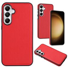 Custodia per telefono a copertura totale con texture in pelle per Samsung Galaxy S24 5G (rossa)