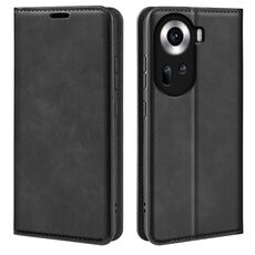 Per OPPO Reno 11 5G Custodia per cellulare in pelle con aspirazione magnetica retro-pelle globale (nera)