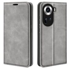 Per OPPO Reno 11 5G Global Retro-skin Custodia in pelle con aspirazione magnetica (grigio)