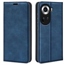 Per OPPO Reno 11 5G Global Retro-skin Custodia in pelle con aspirazione magnetica (blu scuro)