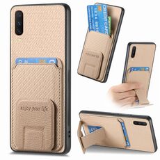 Per vivo Y12 / Y15 / Y17 / Y3 Custodia per telefono con supporto pieghevole in fibra di carbonio (cachi)