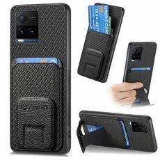 Per vivo Y21s Custodia per cellulare con supporto pieghevole per carta in fibra di carbonio (nera)