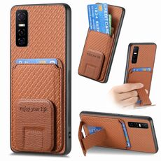 Custodia pieghevole per telefono con supporto pieghevole per carta in fibra di carbonio per vivo Y73s 5G / S7e (marrone)
