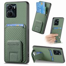 Per vivo Y16 Custodia per telefono con supporto pieghevole per carta in fibra di carbonio (verde)