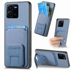 Per vivo Y35 4G Custodia per telefono con supporto pieghevole in fibra di carbonio (blu)