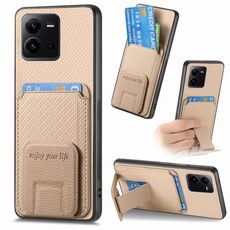 Custodia pieghevole per telefono con supporto pieghevole per carta in fibra di carbonio per vivo V25 (cachi)