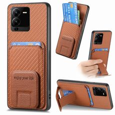Per vivo V25 Pro Custodia per telefono con supporto pieghevole per carta in fibra di carbonio (marrone)