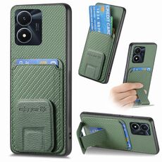 Per vivo Y02s Custodia per telefono con supporto pieghevole in fibra di carbonio (verde)