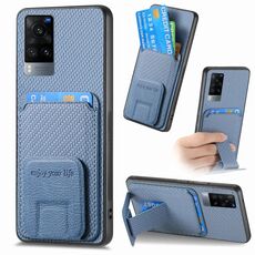 Per vivo X60 Custodia per telefono con supporto pieghevole per carta in fibra di carbonio (blu)
