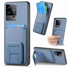 Per vivo iQOO 11 5G Custodia per telefono in fibra di carbonio con supporto pieghevole (blu)