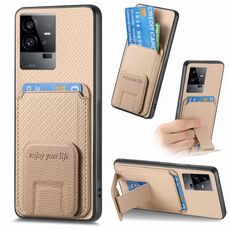 Custodia pieghevole per telefono con supporto pieghevole per carta in fibra di carbonio per vivo iQOO 11 5G (cachi)