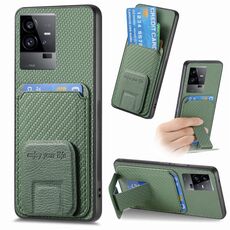 Per vivo iQOO 11 5G Custodia per telefono in fibra di carbonio con supporto pieghevole (verde)