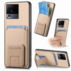 Custodia pieghevole per telefono con supporto pieghevole per carta in fibra di carbonio per vivo iQOO Neo 7 SE (cachi)