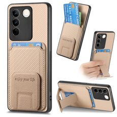 Custodia pieghevole per telefono con supporto pieghevole per carta in fibra di carbonio per vivo S16 / V27 (cachi)