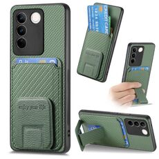 Custodia pieghevole per telefono con supporto pieghevole per carta in fibra di carbonio per vivo S16 / V27 (verde)