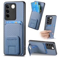 Custodia pieghevole per telefono con supporto pieghevole per carta in fibra di carbonio per vivo S16E/V27E (blu)