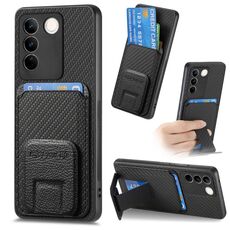 Custodia pieghevole per telefono con supporto pieghevole per carta in fibra di carbonio per vivo S16E/V27E (nera)