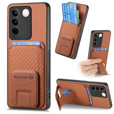 Per vivo S16E/V27E Custodia per telefono con supporto pieghevole in fibra di carbonio (marrone)