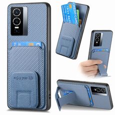 Per vivo Y76 Custodia per telefono con supporto pieghevole per carta in fibra di carbonio (blu)