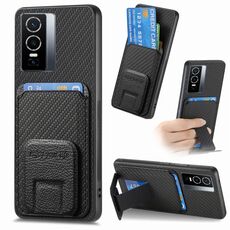 Per vivo Y76 Custodia per cellulare con supporto pieghevole per carta in fibra di carbonio (nera)
