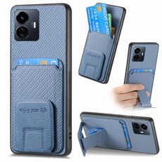 Per vivo Y77 5G Custodia per telefono con supporto pieghevole in fibra di carbonio (blu)