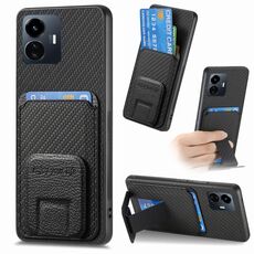 Per vivo Y77 5G Custodia per telefono in fibra di carbonio con supporto pieghevole (nero)