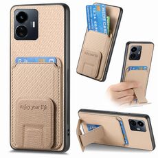 Custodia pieghevole per telefono con supporto pieghevole per carta in fibra di carbonio per vivo Y77 5G (cachi)
