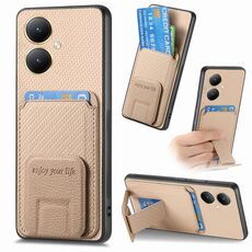 Custodia pieghevole per telefono con supporto pieghevole per carta in fibra di carbonio per Vivo Y35M+ (cachi)