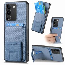 Custodia pieghevole per telefono con supporto pieghevole per carta in fibra di carbonio per vivo S17 / S17 Pro / V29 (blu)
