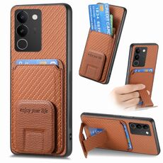 Custodia pieghevole per telefono con supporto pieghevole per carta in fibra di carbonio per vivo S17 / S17 Pro / V29 (marrone)