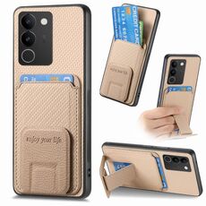Custodia pieghevole per telefono con supporto pieghevole per carta in fibra di carbonio per vivo S17 / S17 Pro / V29 (cachi)