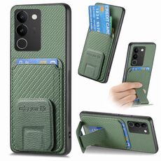 Custodia pieghevole per telefono con supporto pieghevole per carta in fibra di carbonio per vivo S17 / S17 Pro / V29 (verde)
