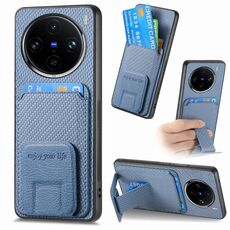 Per vivo X100 5G Custodia per telefono in fibra di carbonio con supporto pieghevole (blu)